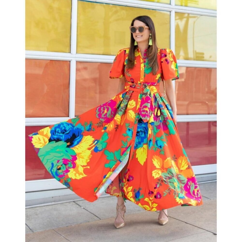 Christopher John Rogers X Target Floral Maxi Shirt Dress 4 Puff Sleeves - Picture 9 of 12